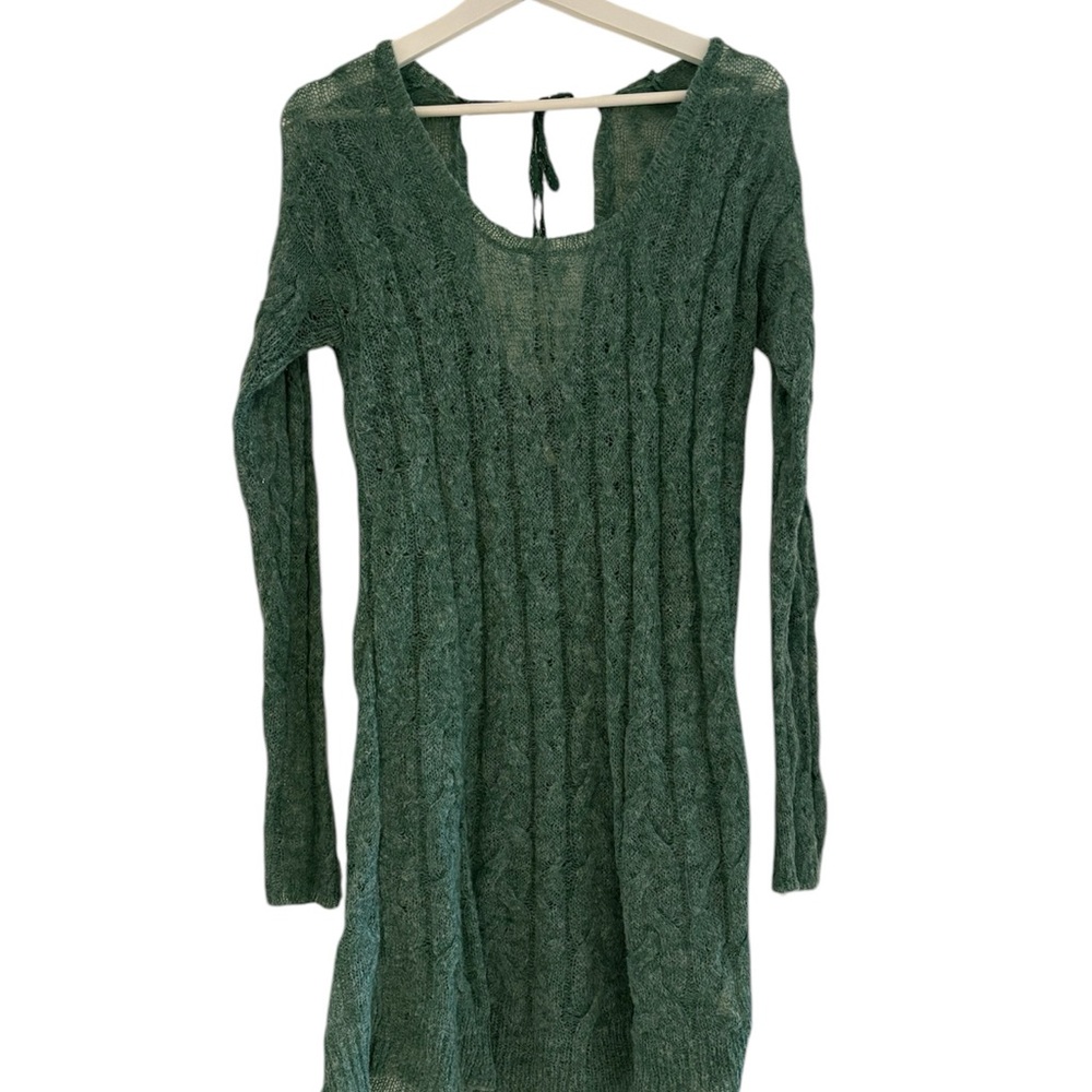Free People Green Long Sleeve Scoop Neck Sweater Dress